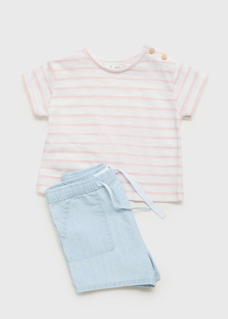 Striped cotton T-shirt — Light Pink