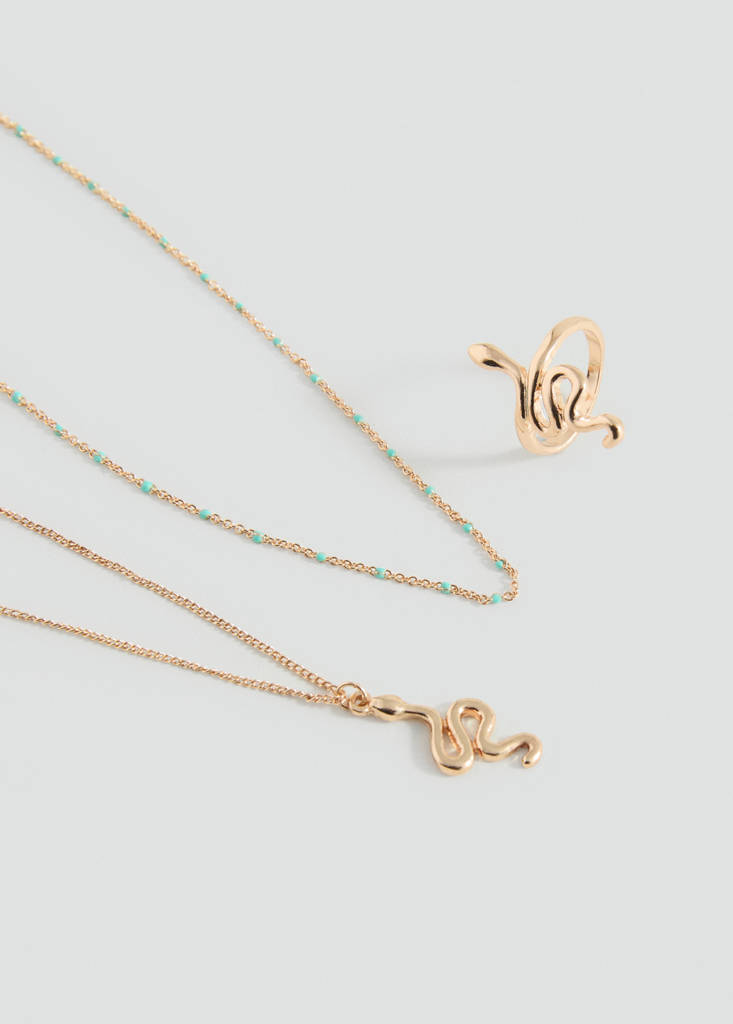 Snake necklace and ring pack — Gold