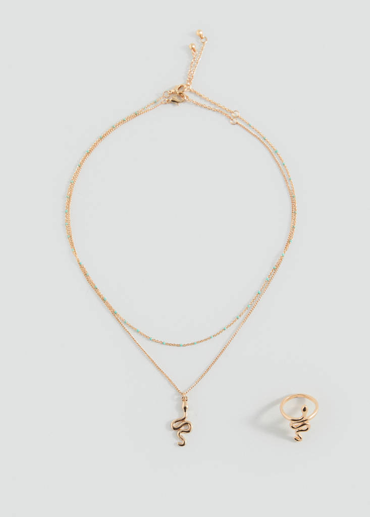 Snake necklace and ring pack — Gold