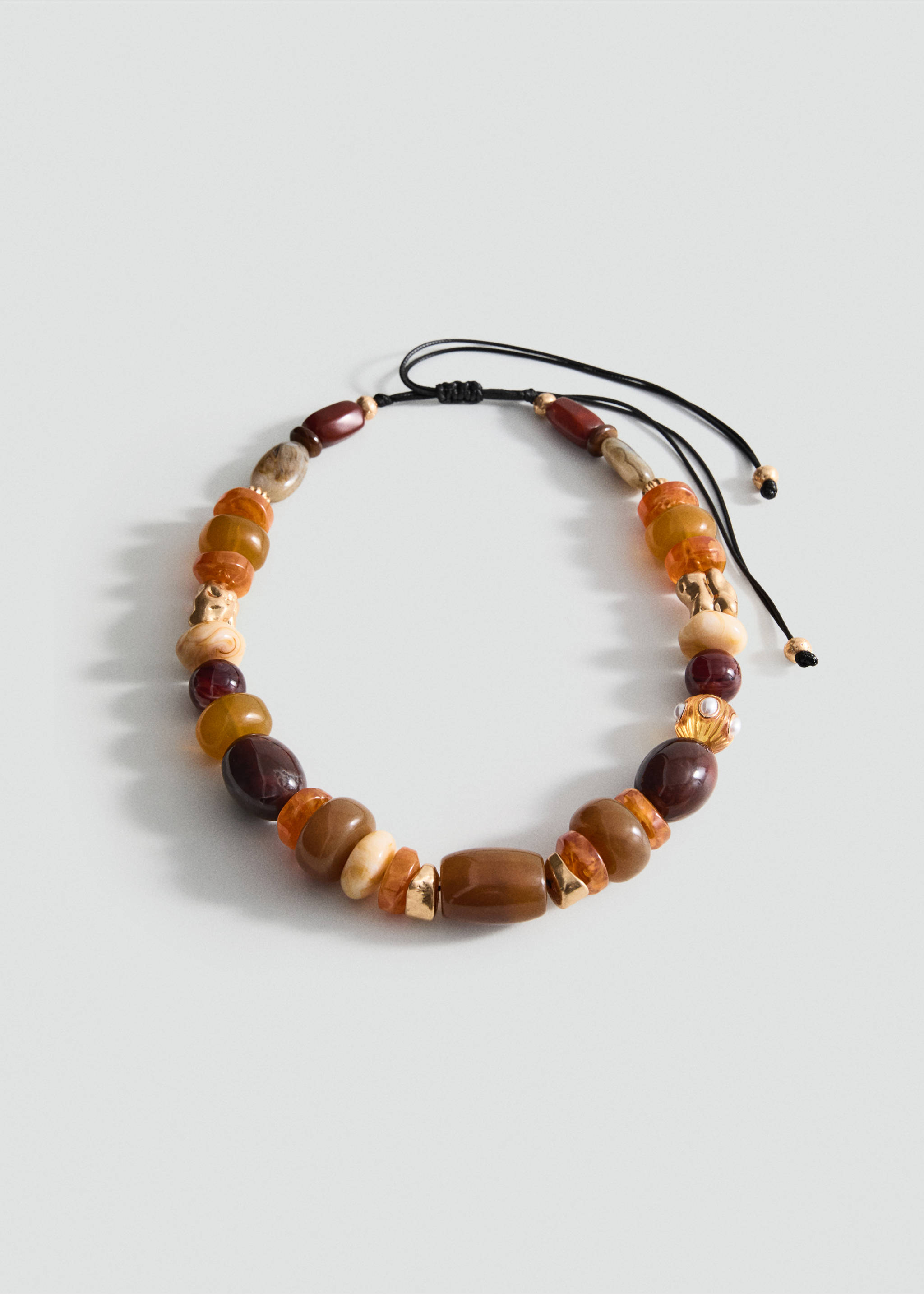 Maxi necklace with combined resin balls - Article without model, Brown. Ref: 17001197-00.