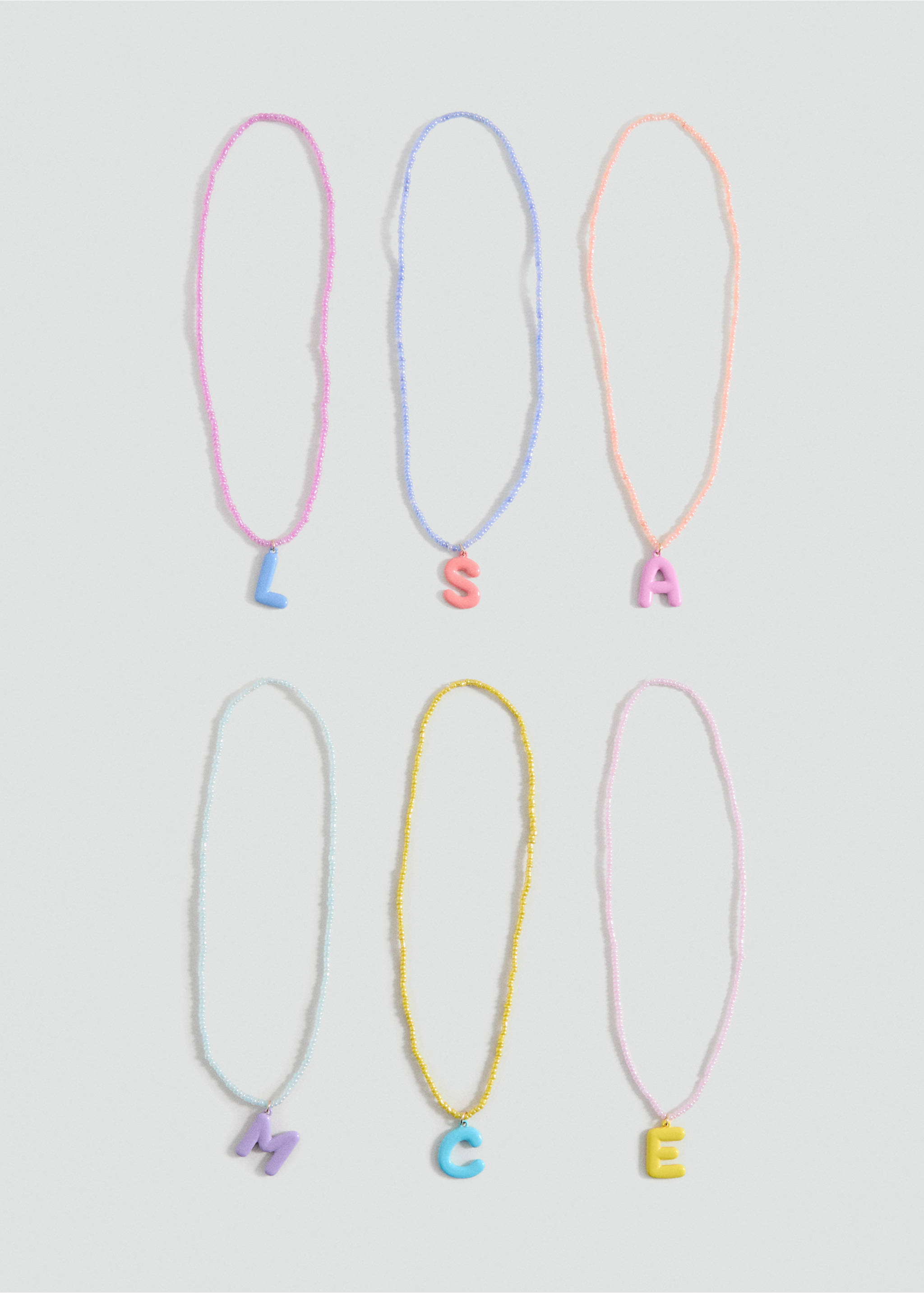 Collier perles lettres - Détail de l'article 1, Bleu ciel. Ref: 17001199-00.