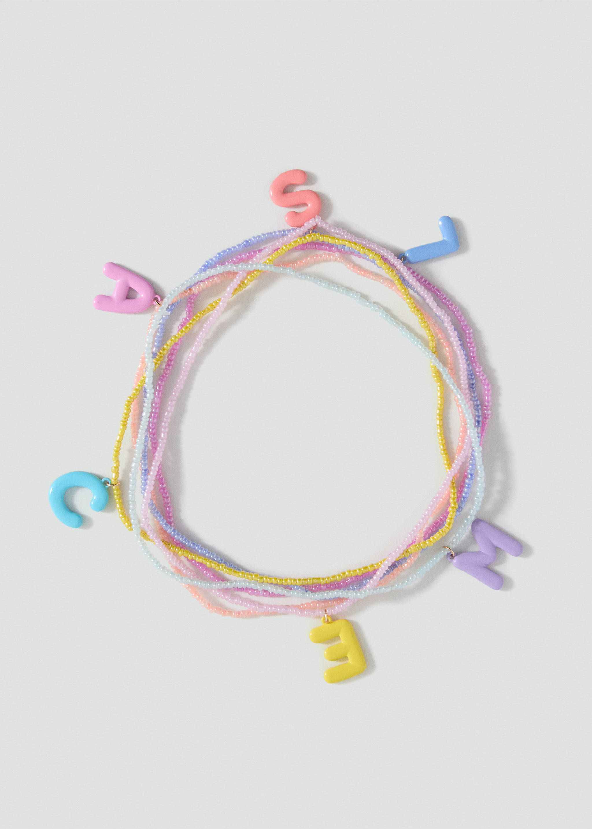 Collier perles lettres - Détail de l'article 2, Violet clair/pastel. Ref: 17001199-00.