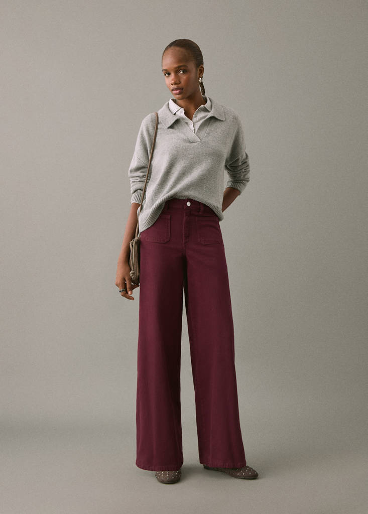 Jeans culotte mid-waist comfort — Burgundy