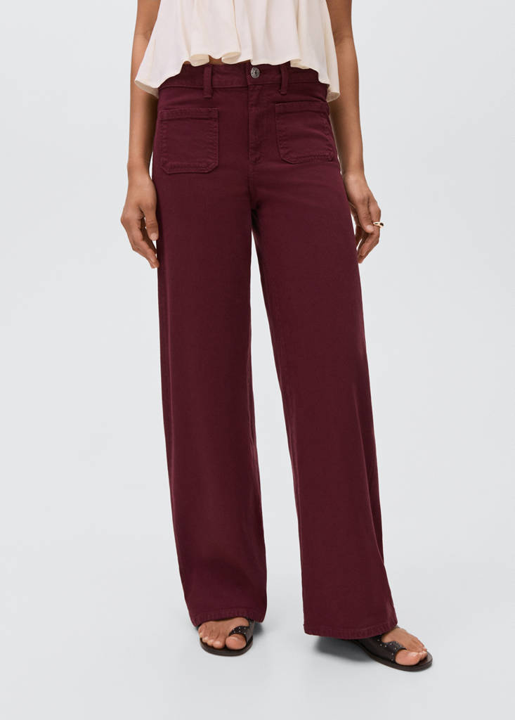 Jeans culotte mid-waist comfort — Burgundy