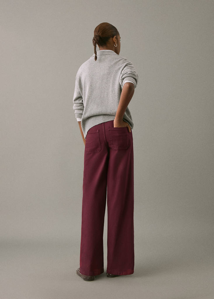Jeans culotte mid-waist comfort — Burgundy