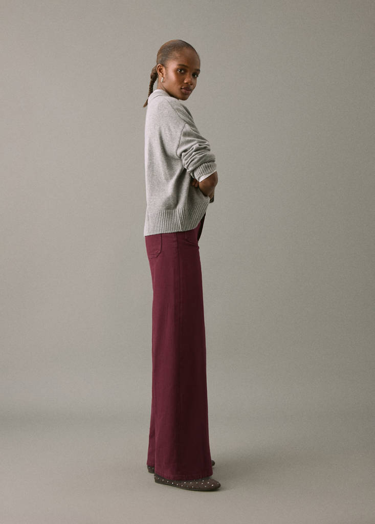 Jeans culotte mid-waist comfort — Burgundy
