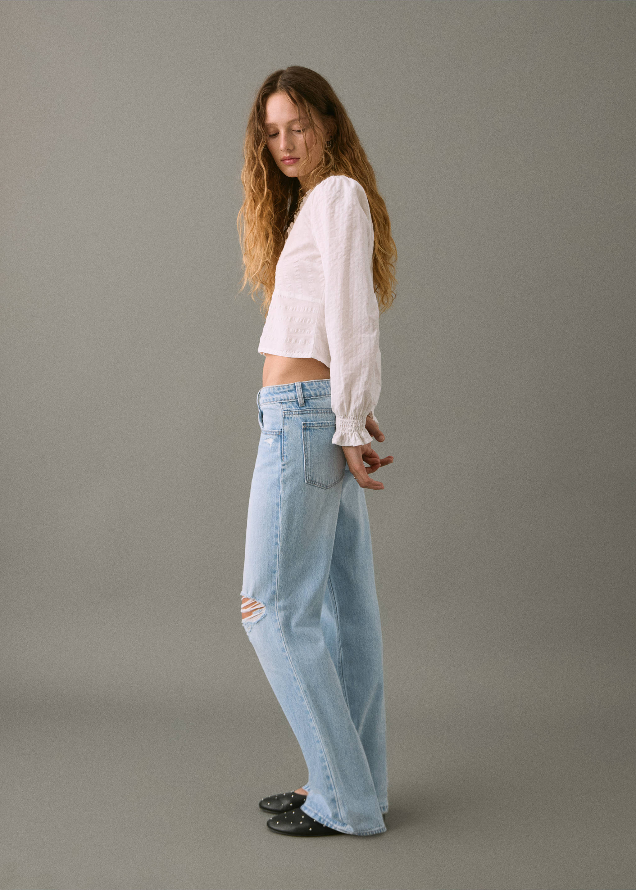 Jeans straight-fit rotos - Plano medio, Azul claro. Ref: 17001204-00.