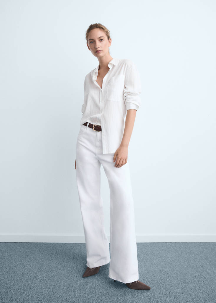 MANGO - Jean Danila large taille haute blanc - 44