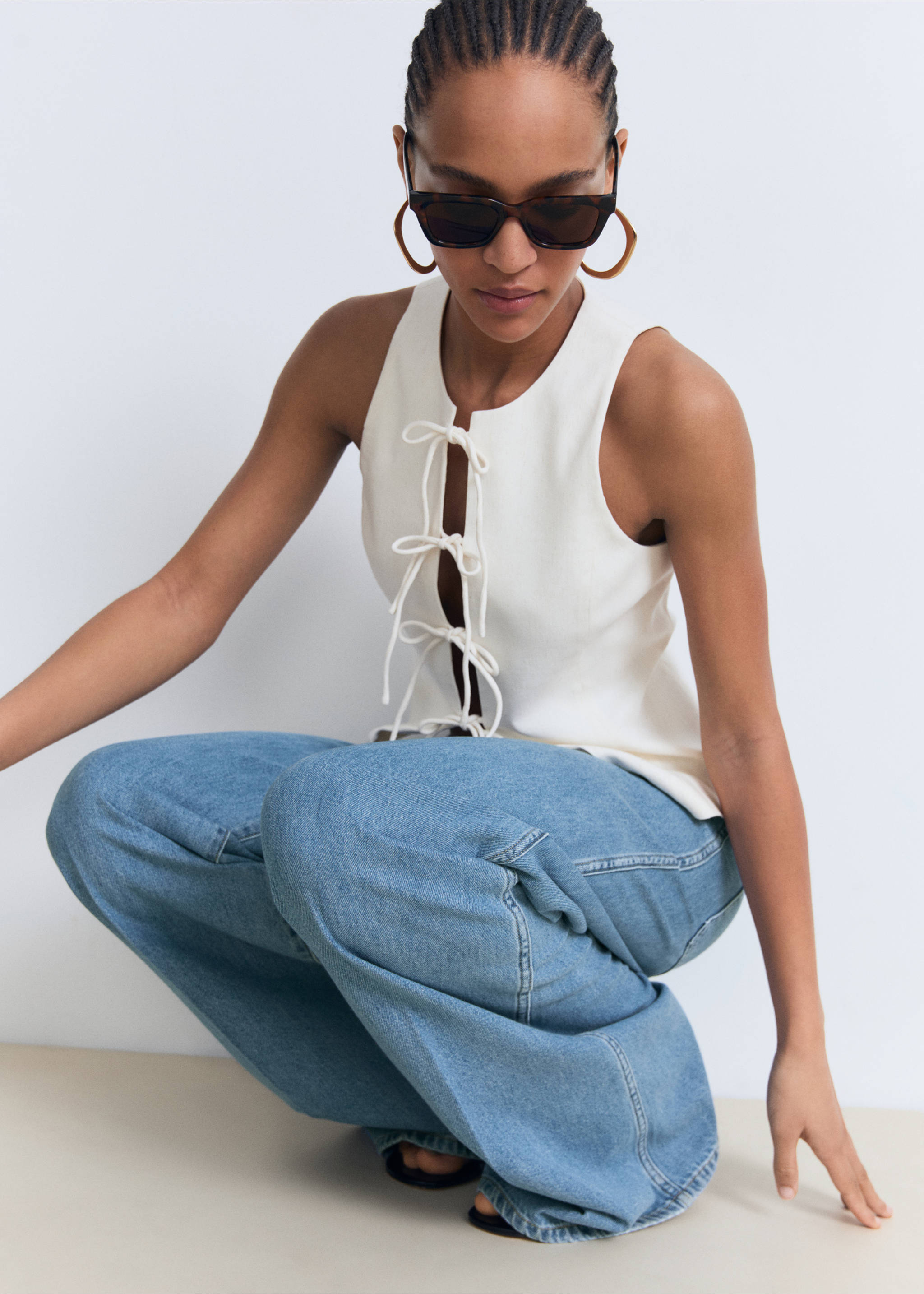 Jean wideleg poches taille haute - Détail de l'article 6, Bleu moyen. Ref: 17001208-00.