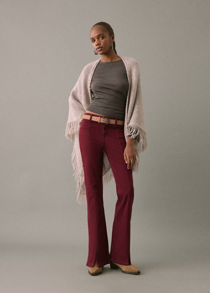 Flared jeans with opening — Burgundy