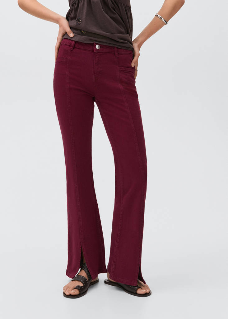 Flared jeans with opening — Burgundy