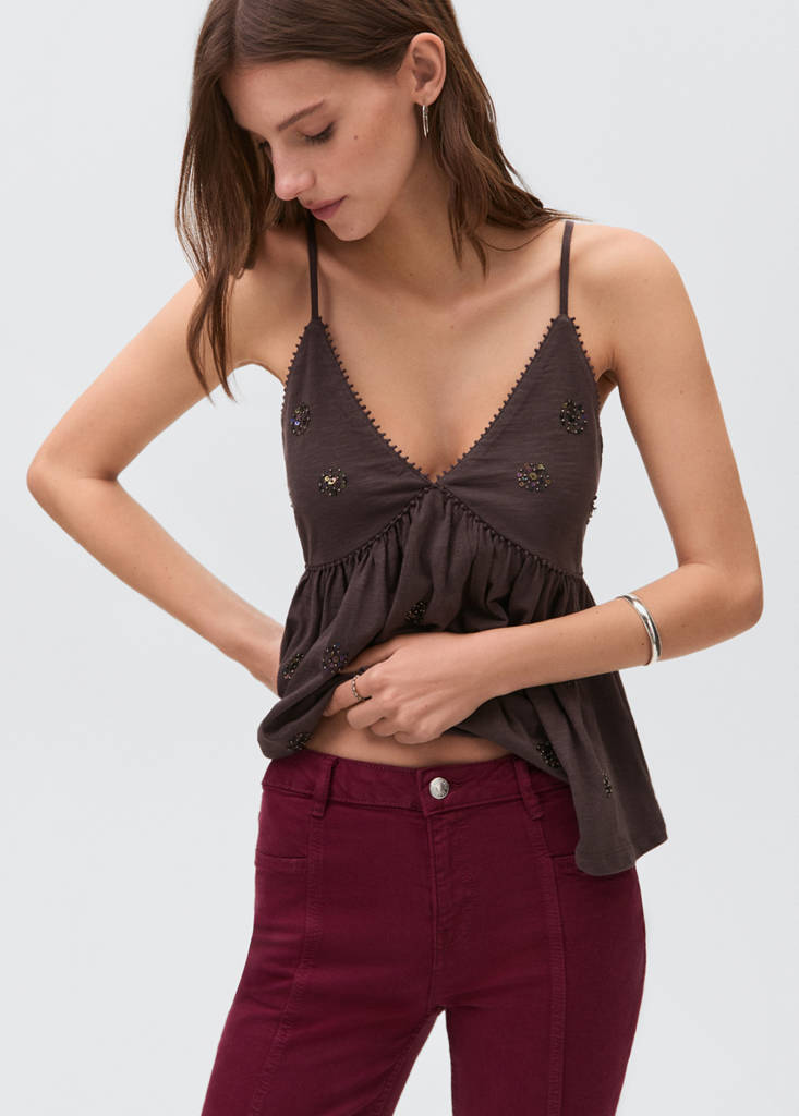Flared jeans with opening — Burgundy