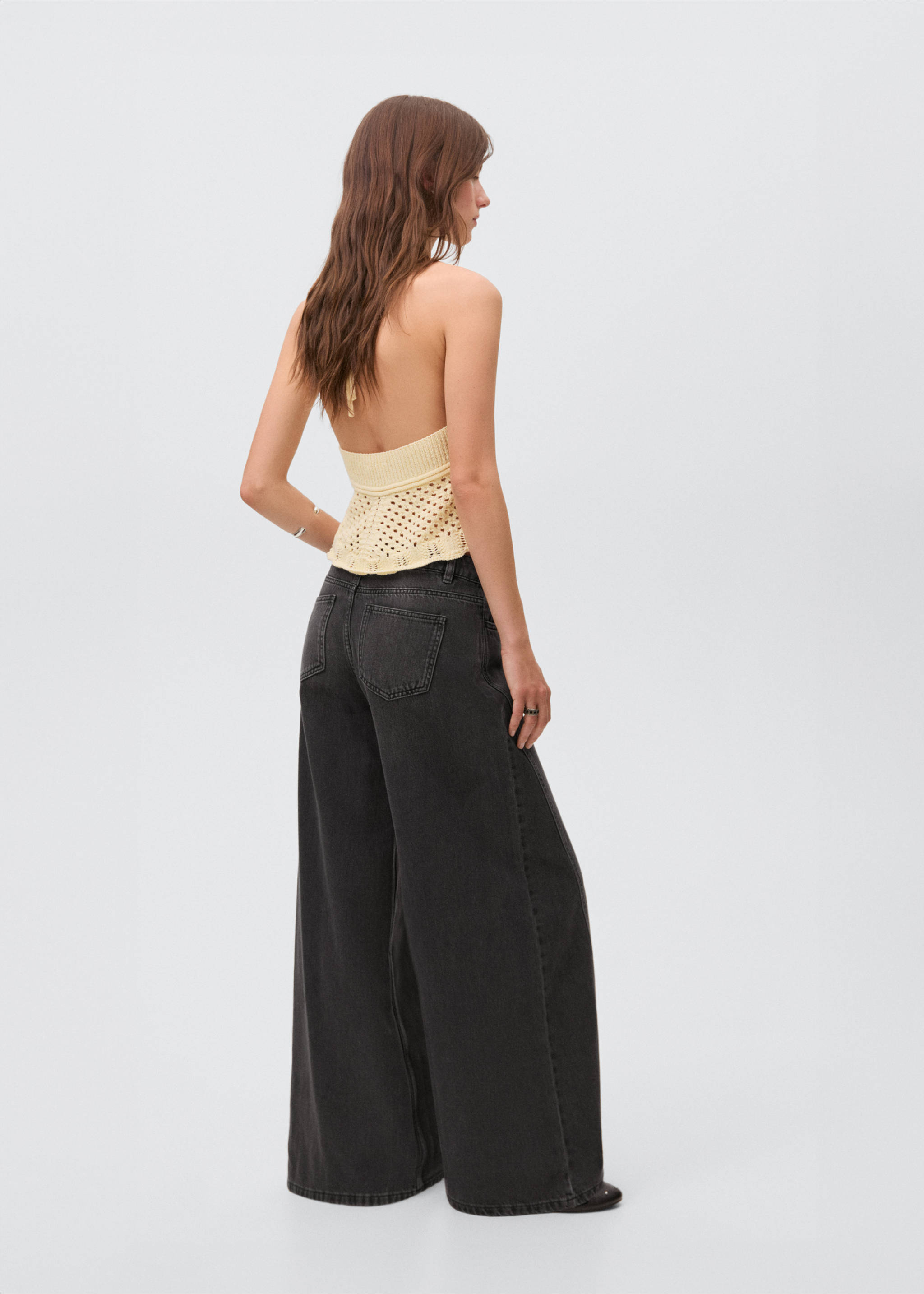 Wide leg jeans with seam detail - Reverse of the article, Black denim. Ref: 17001222-00.
