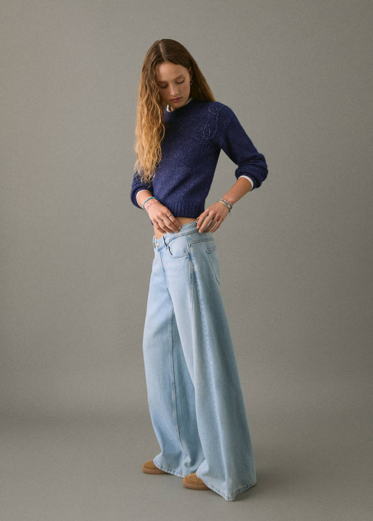 Wide leg jeans with seam detail — Light Blue