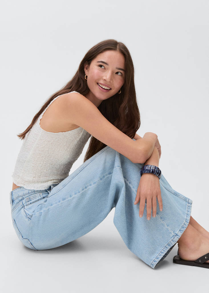 Wide leg jeans with seam detail — Light Blue