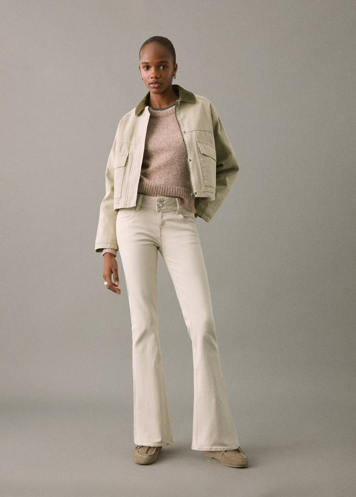 Low-waist flared jeans — Beige