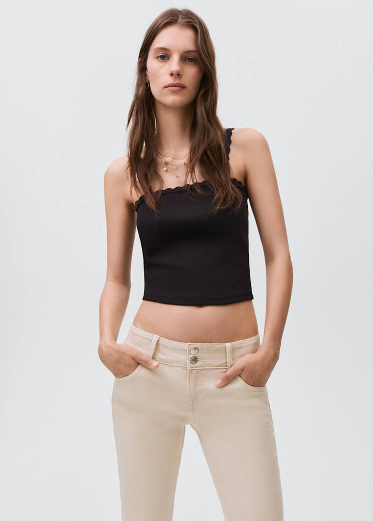 Low-waist flared jeans — Beige