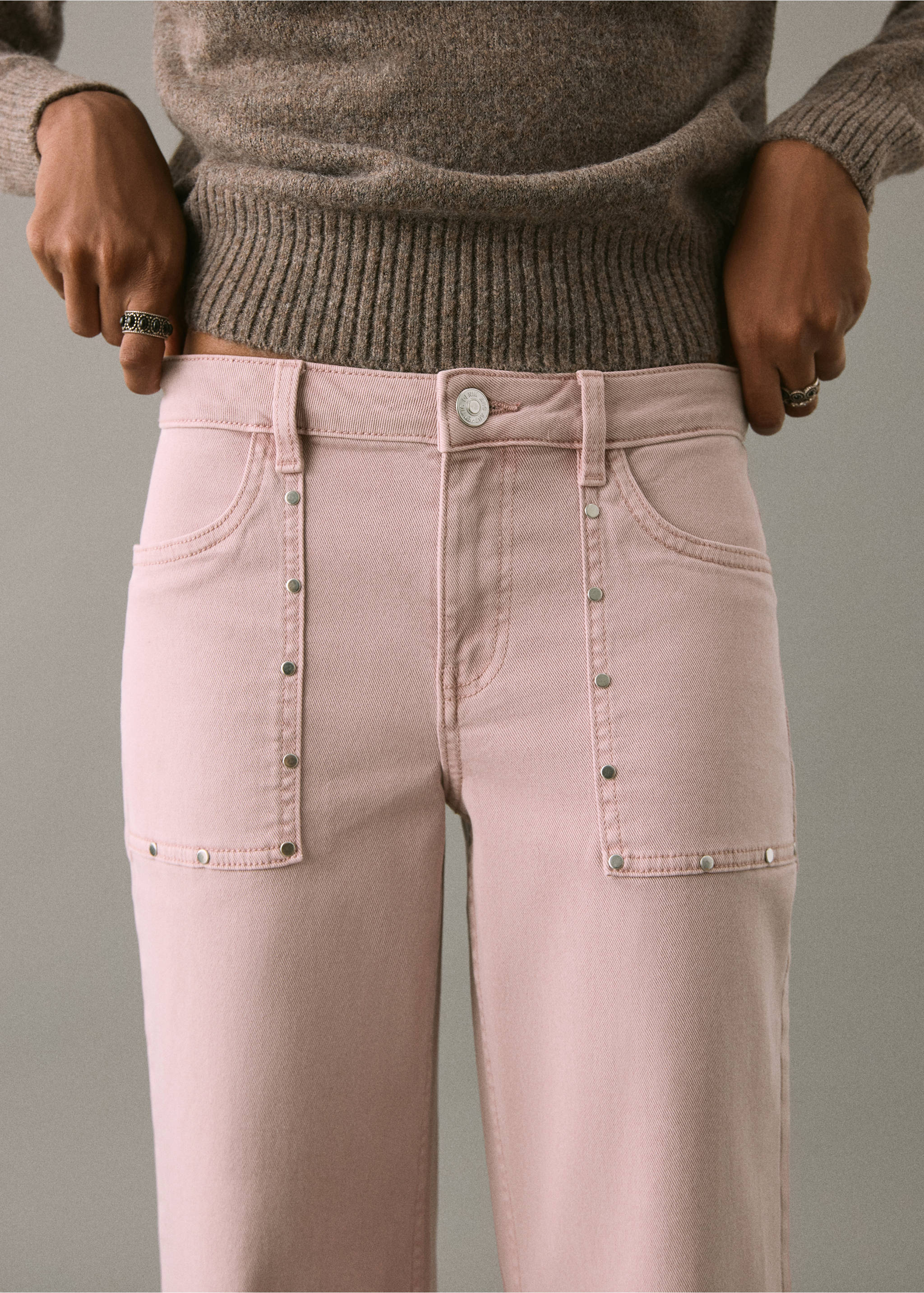 Jean style jupe-culotte clouté - Détail de l'article 1, Rose pastel. Ref: 17001228-00.