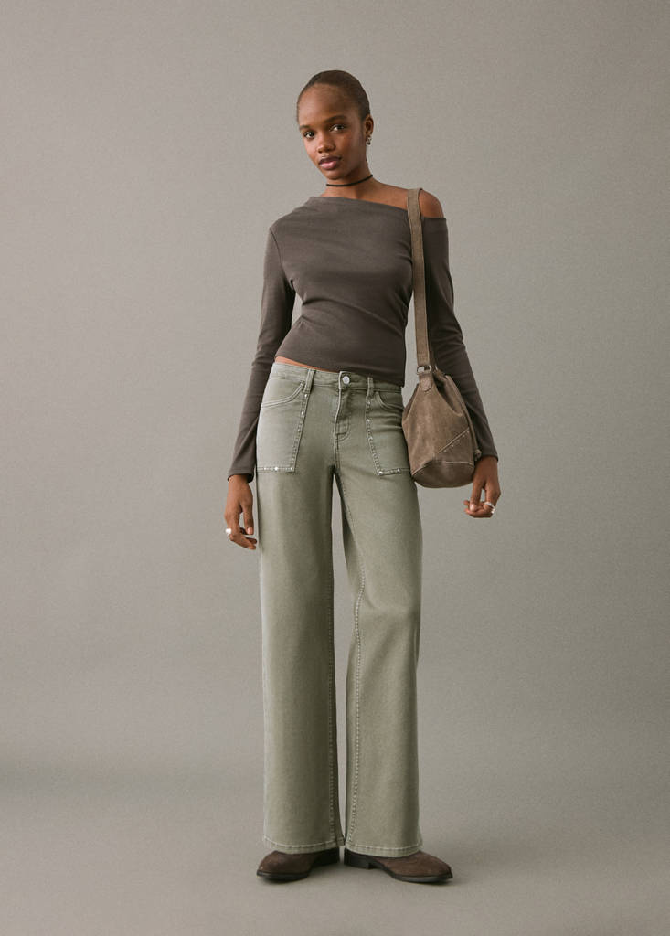 Studded culotte jeans — Pastel Green