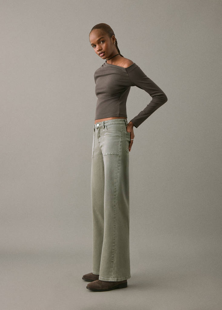 Studded culotte jeans — Pastel Green