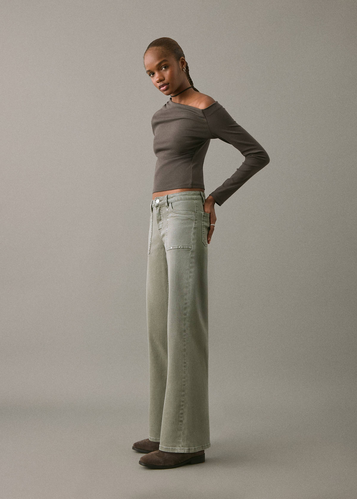 Studded culotte jeans — Pastel Green