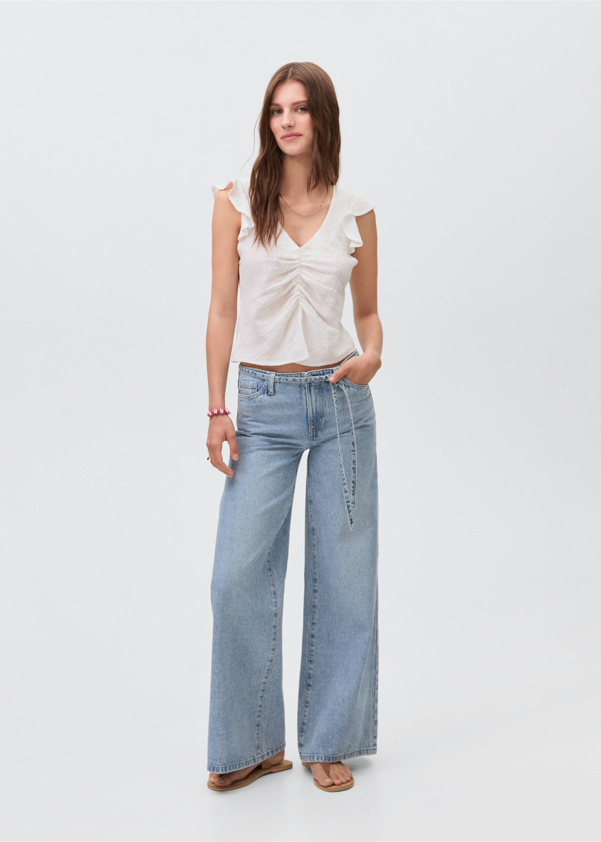 Wide leg jeans with loop - General plane, Light Blue. Ref: 17001230-00.
