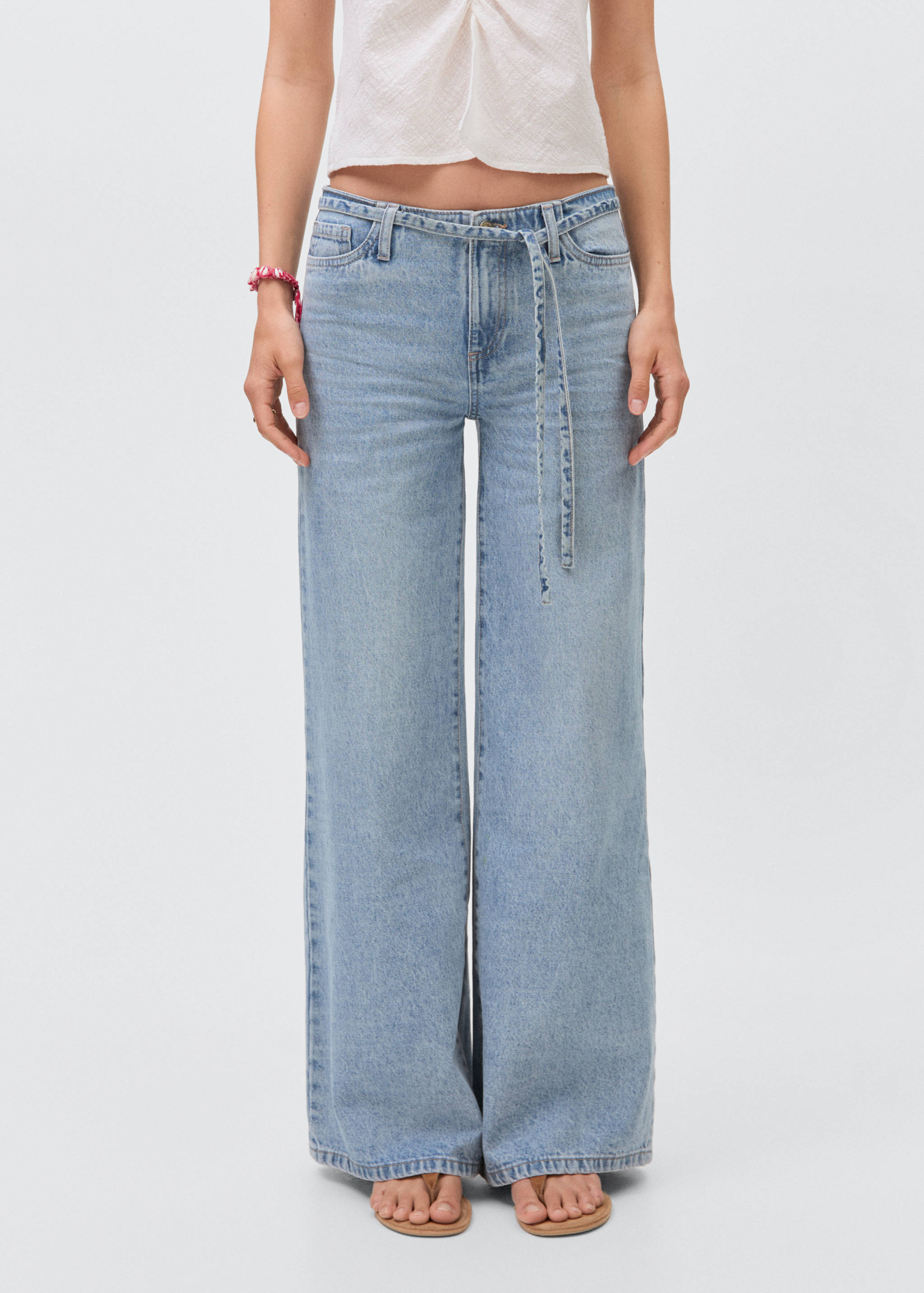 Wide-Leg-Jeans mit Schleife - Mittlere Ansicht