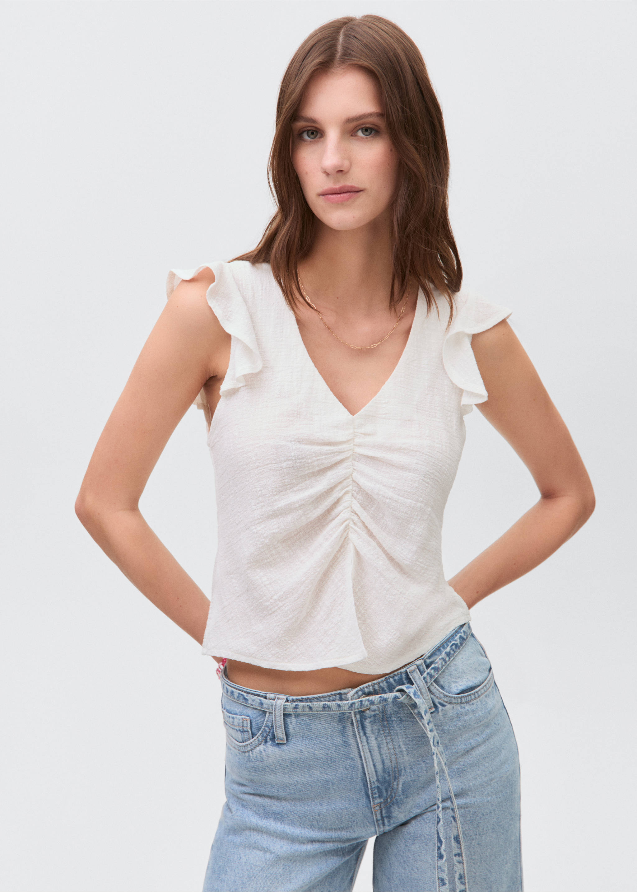 Wide leg jeans with loop - Details of the article 1, Light Blue. Ref: 17001230-00.