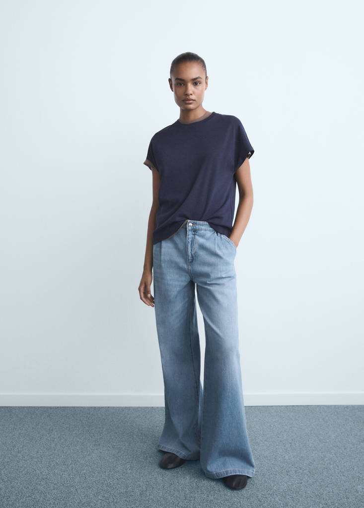 MANGO - Jean large à pinces bleu moyen - 38