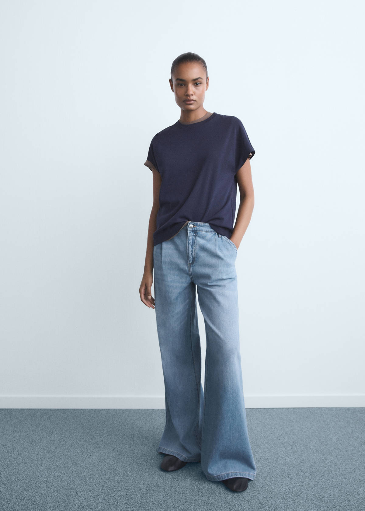 Wide leg pleated jeans — Medium Blue