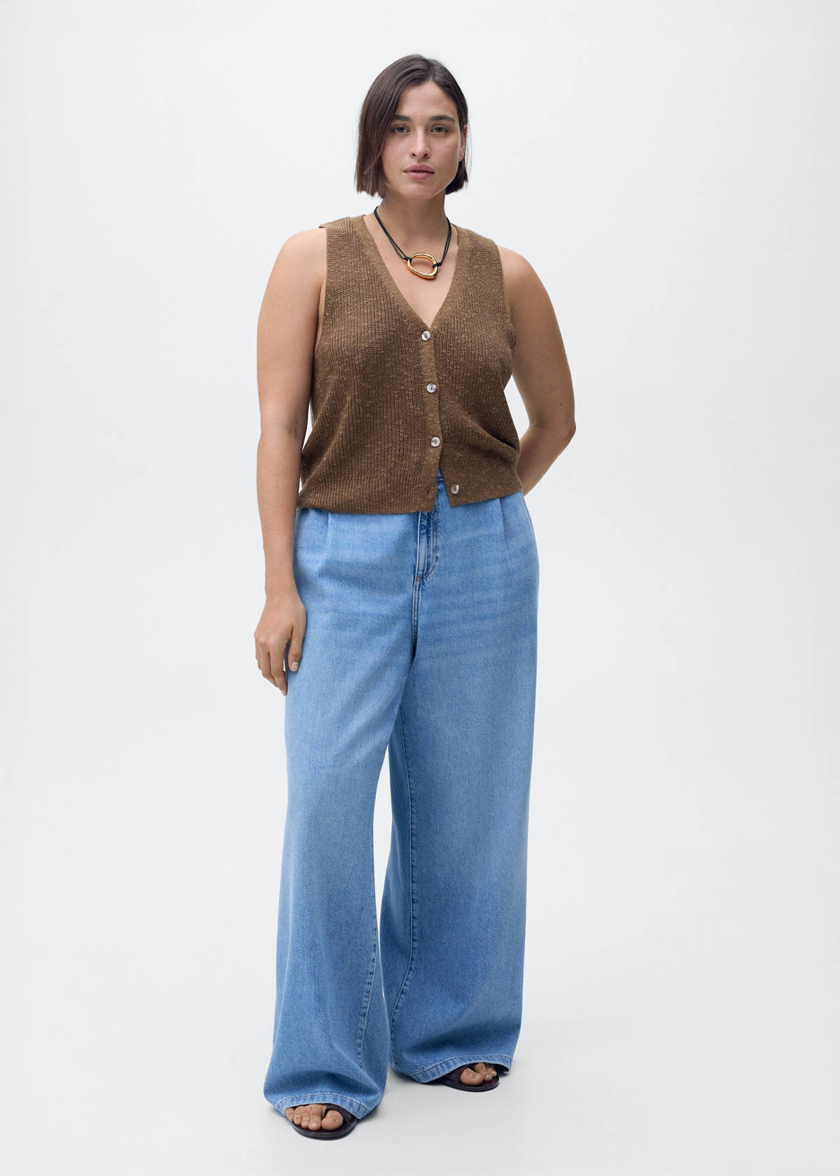 Wide leg pleated jeans — Medium Blue