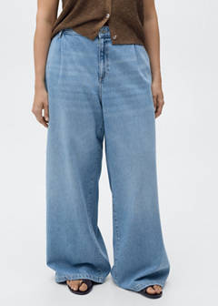 Wide leg pleated jeans — Medium Blue 7