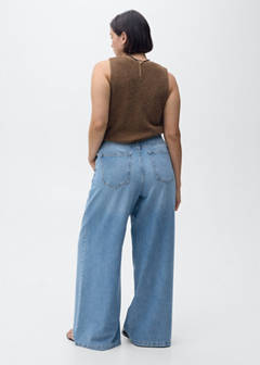 Wide leg pleated jeans — Medium Blue 6