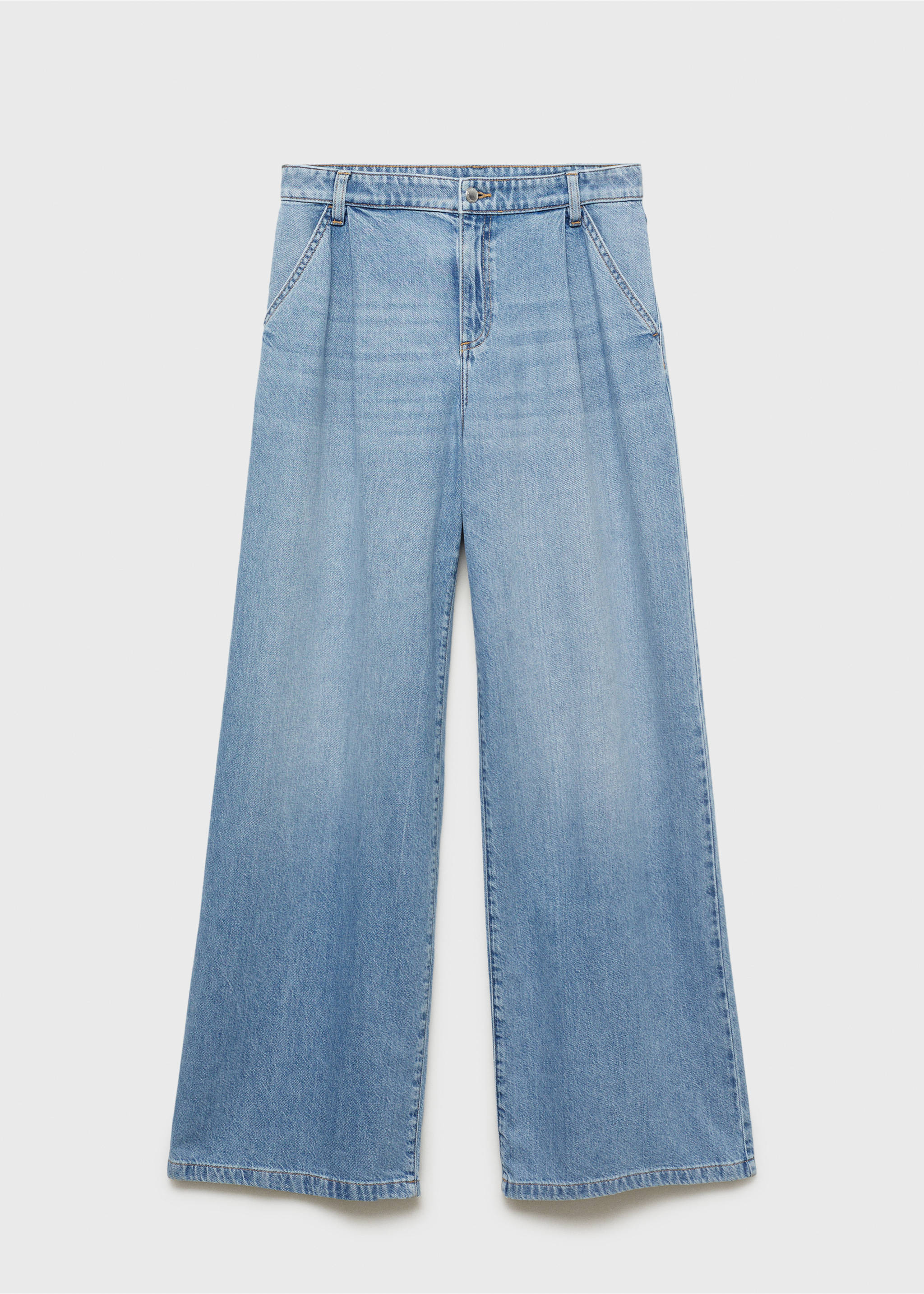 Wide leg pleated jeans - Article without model, Medium Blue. Ref: 17001231-00.