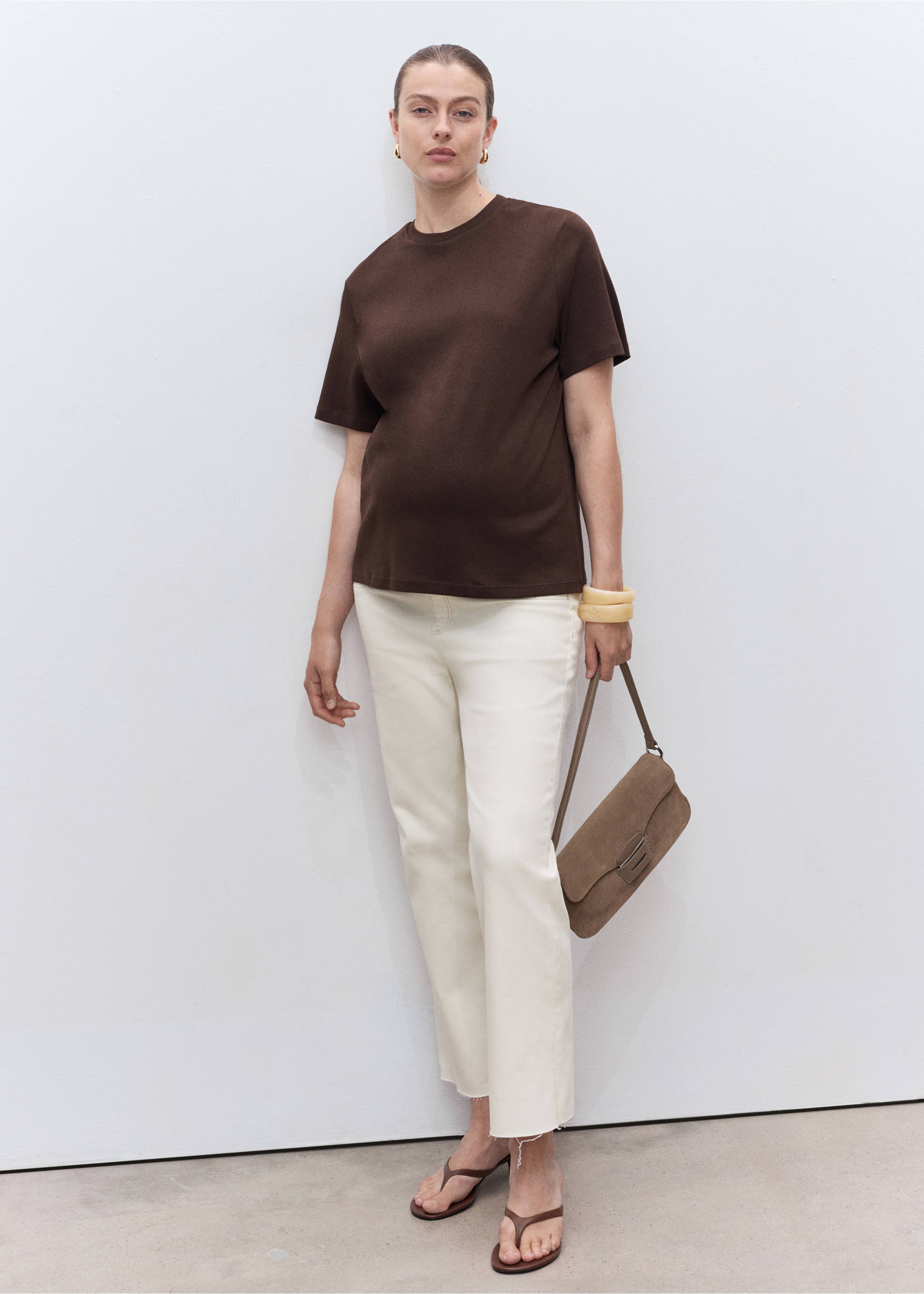 Jean de grossesse flare crop - Plan général, Blanc cassé. Ref: 17001234-00.