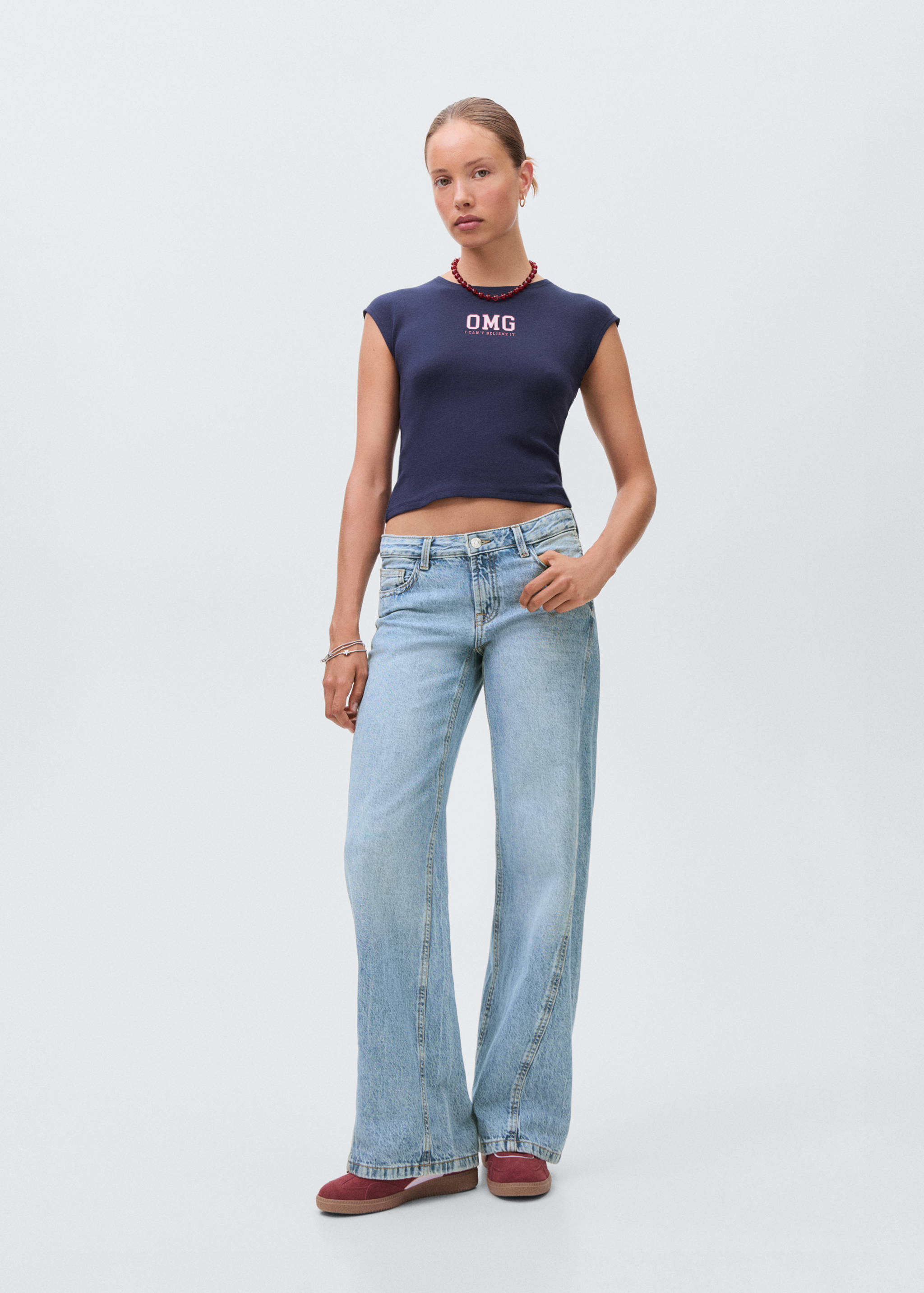 Calças de ganga de cintura baixa wideleg - Plano geral