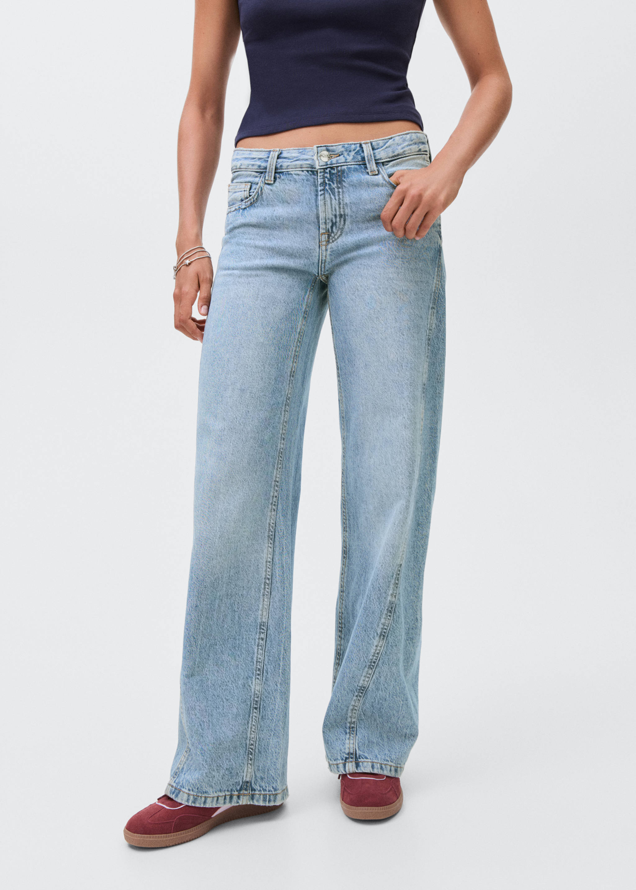 Calças de ganga de cintura baixa wideleg - Plano médio