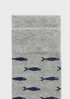 Fish-print cotton socks — Grey 3
