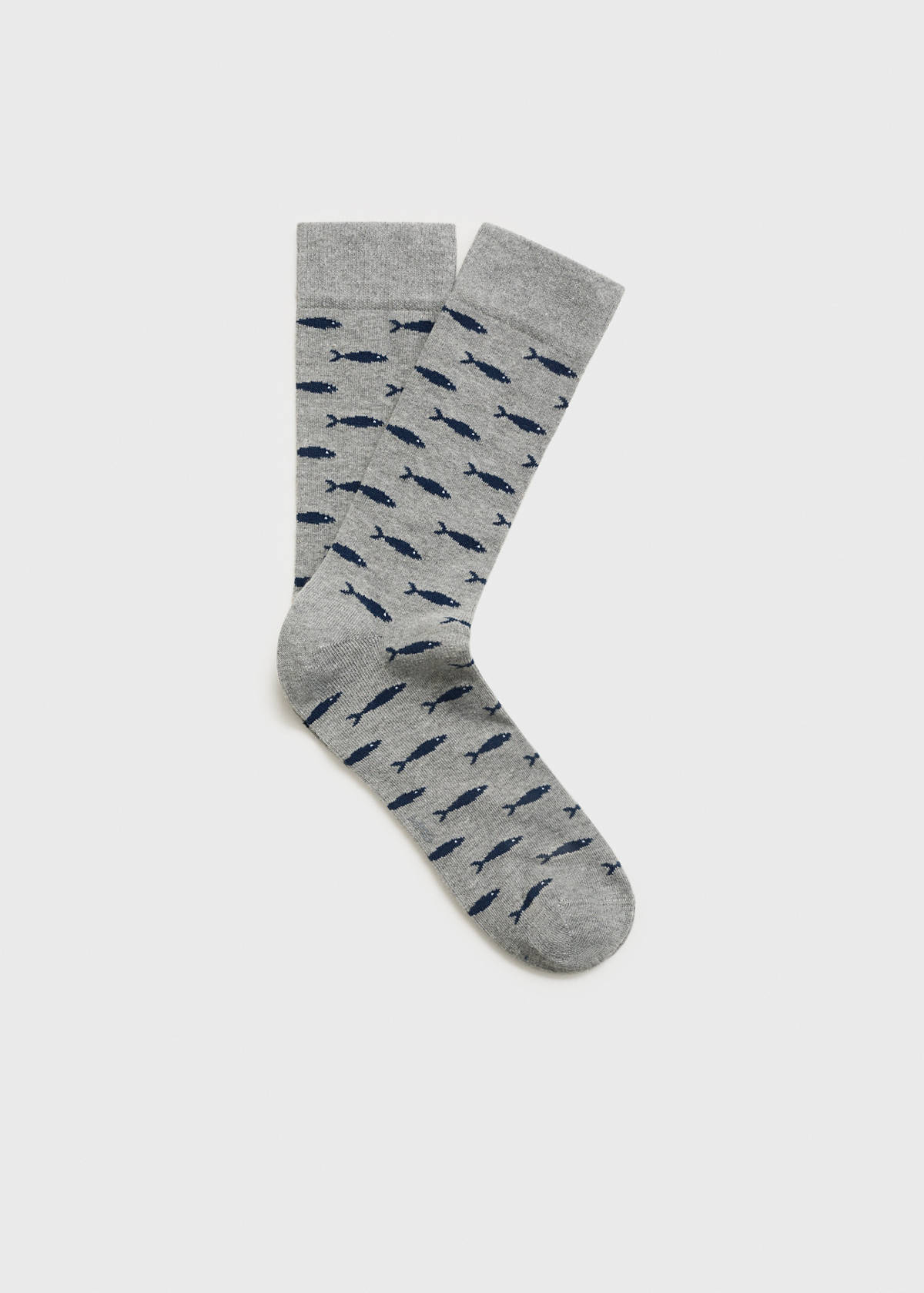 Fish-print cotton socks — Grey