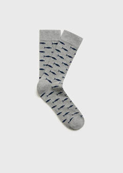 Fish-print cotton socks — Grey 1