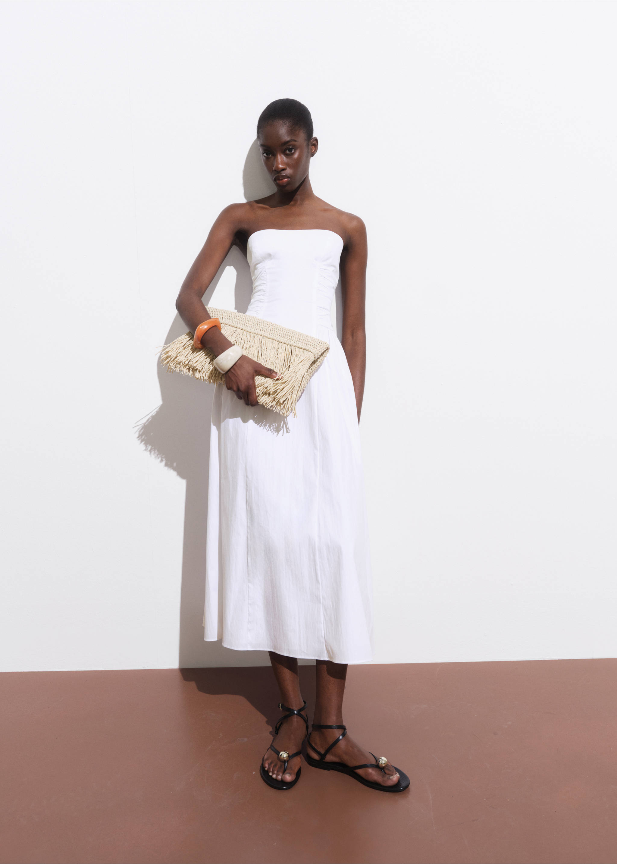 Strapless midi-dress - General plane, White. Ref: 17001275-00.