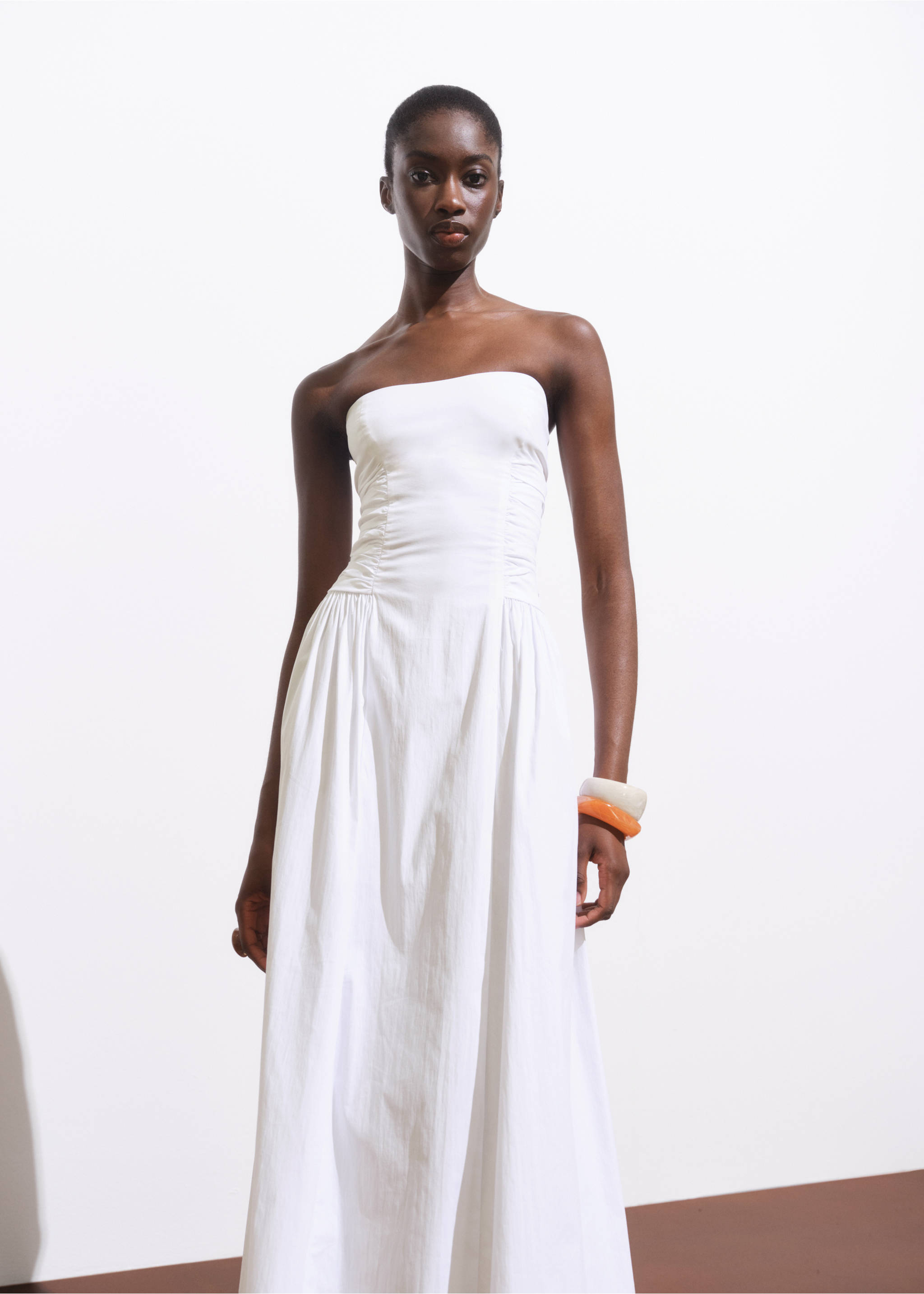 Strapless midi-dress - Medium plane, White. Ref: 17001275-00.