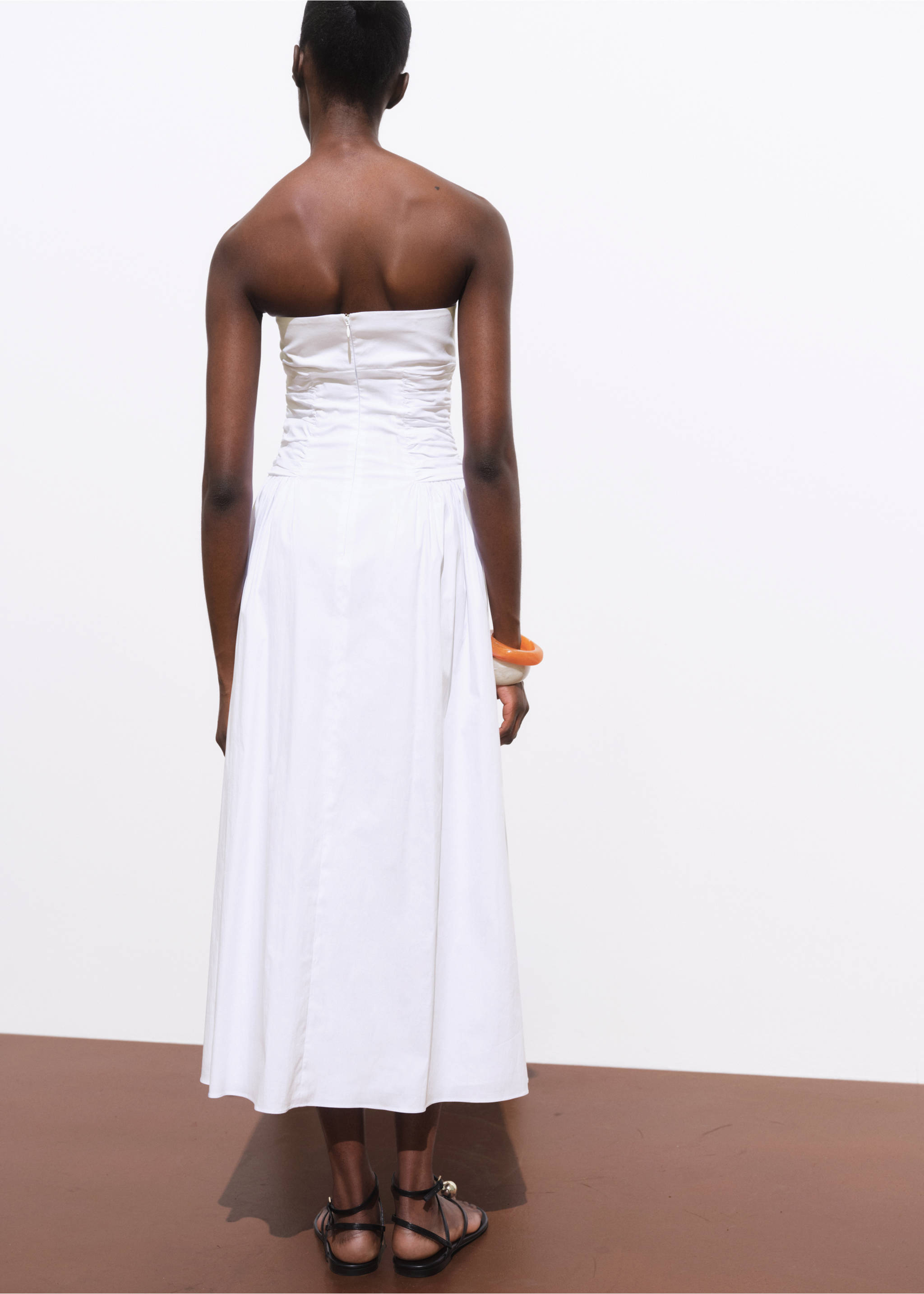 Strapless midi-dress - Reverse of the article, White. Ref: 17001275-00.