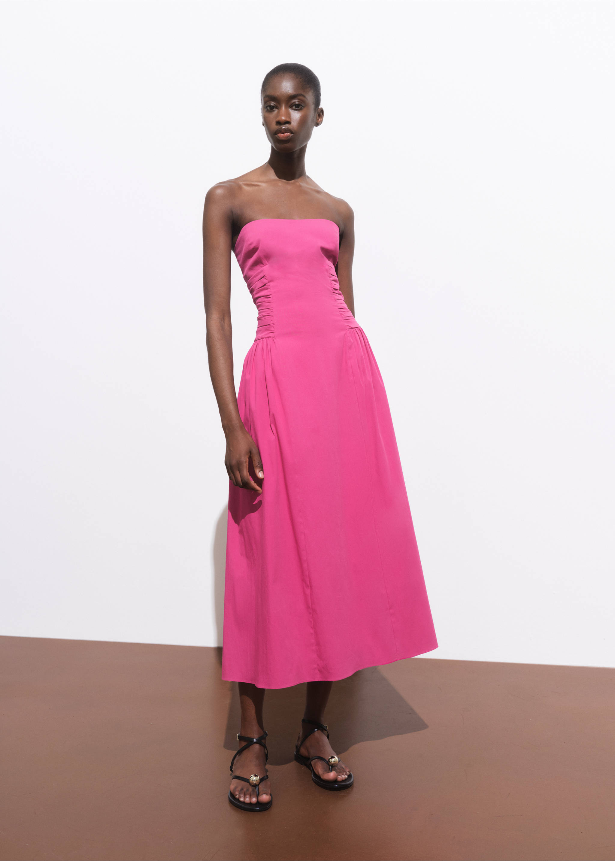 Strapless midi-dress - General plane, Fuchsia. Ref: 17001275-00.