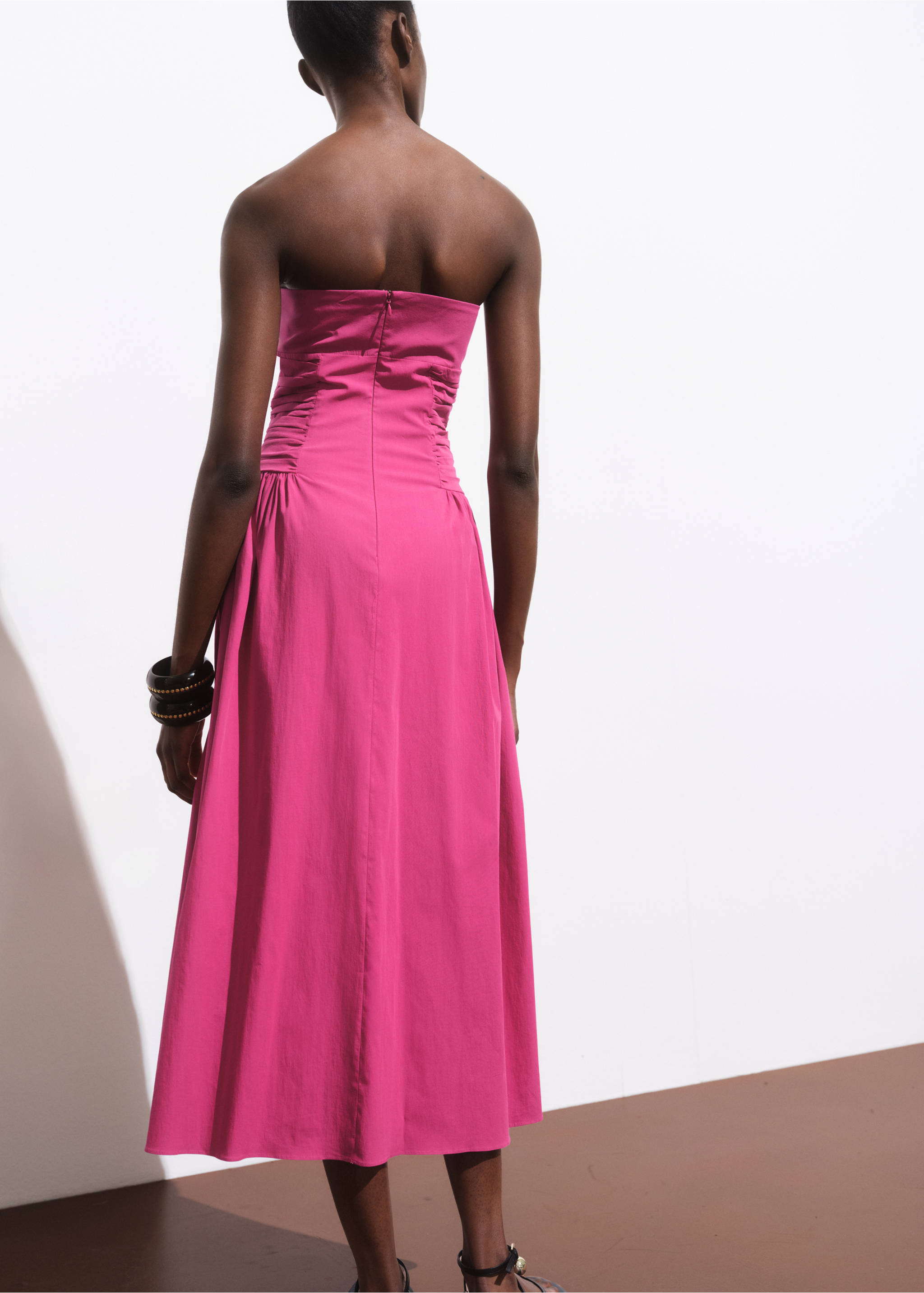 Strapless midi-dress - Reverse of the article, Fuchsia. Ref: 17001275-00.