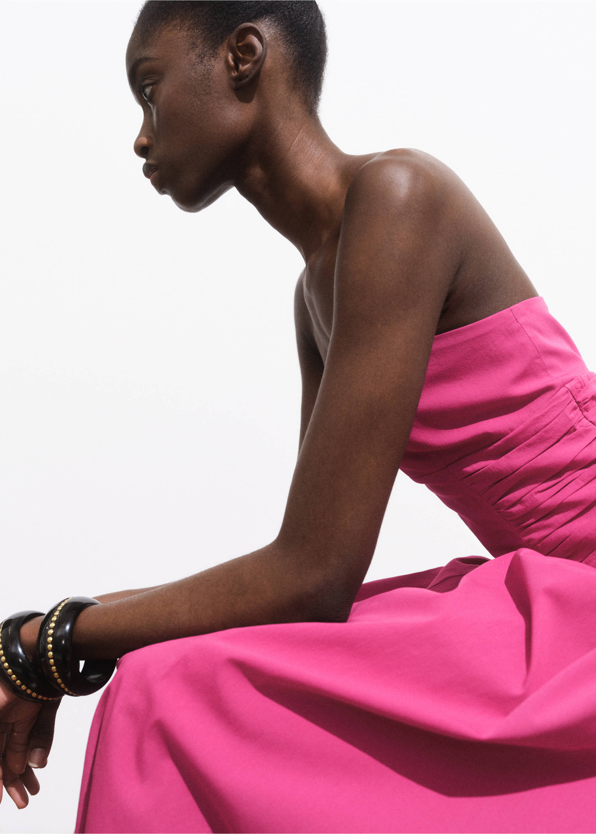 Strapless midi-dress - Details of the article 1, Fuchsia. Ref: 17001275-00.