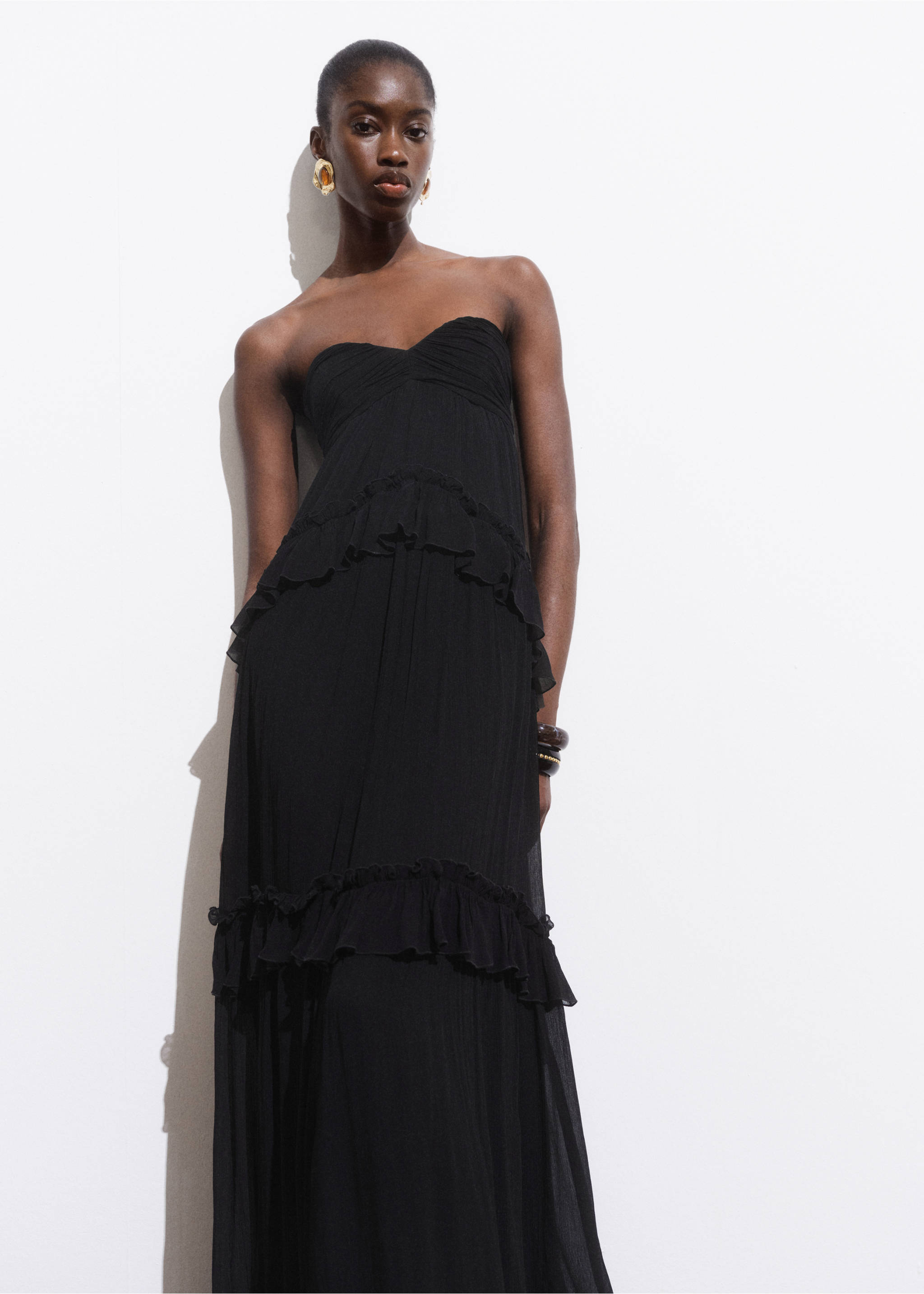 Strapless maxi-dress - Medium plane, Black. Ref: 17001286-00.