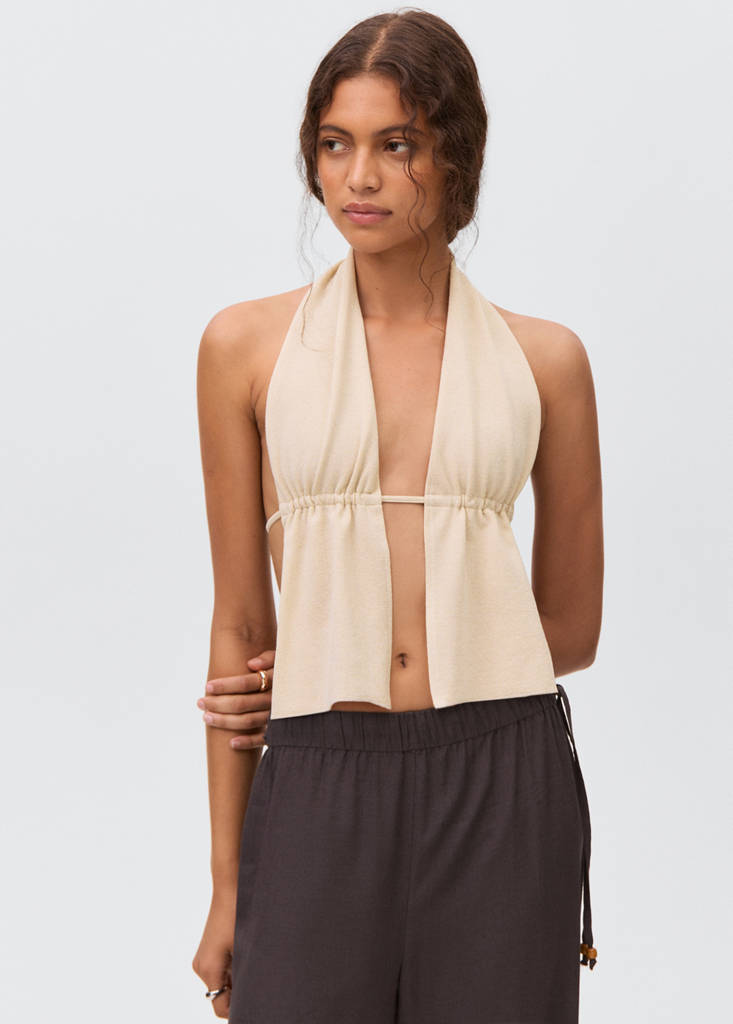 Lurex-knit halter top — Gold