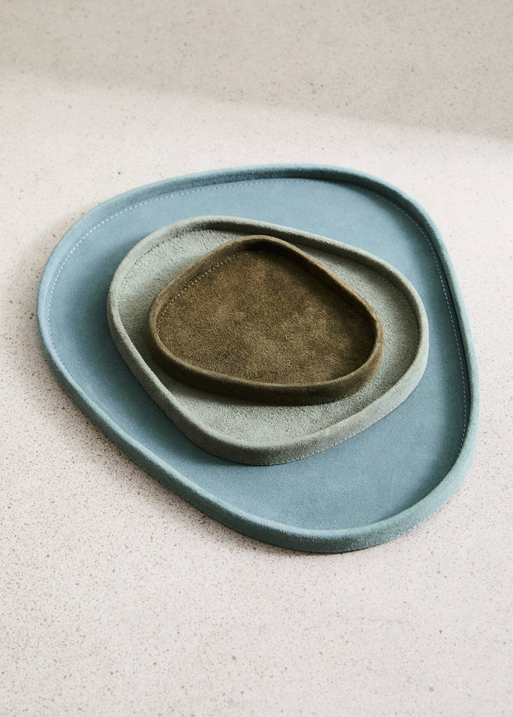 Large leather tray — Grey