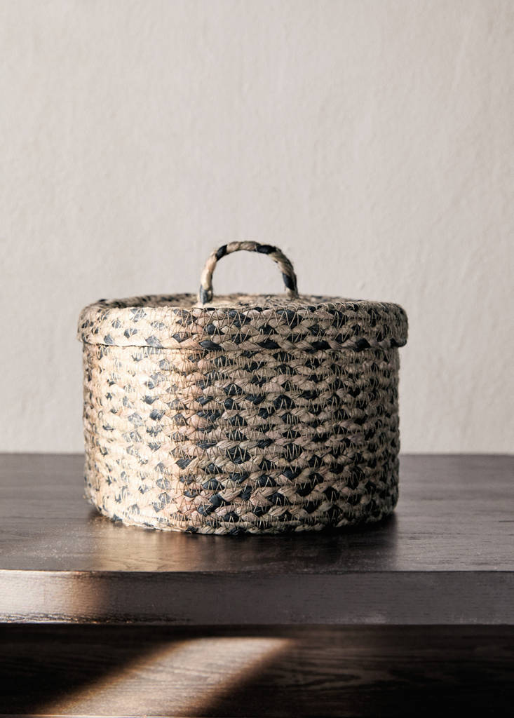 MANGO HOME - Panier jute mélangé couvercle moyen gris - M
